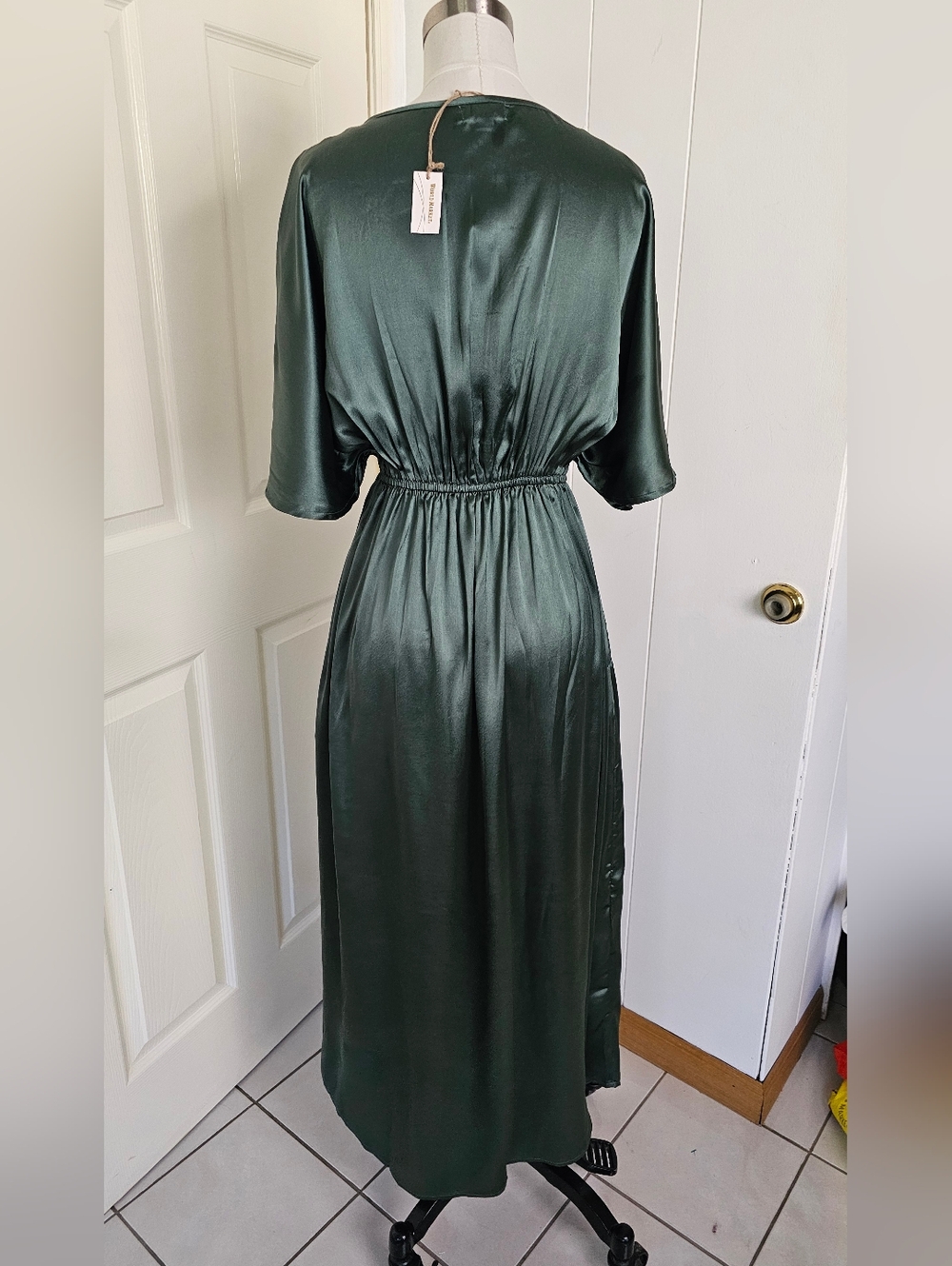 NWT World Market Mira Laurel Green Satin Floral Embroidered Kaftan Dress Size XS - Picture 5 of 11